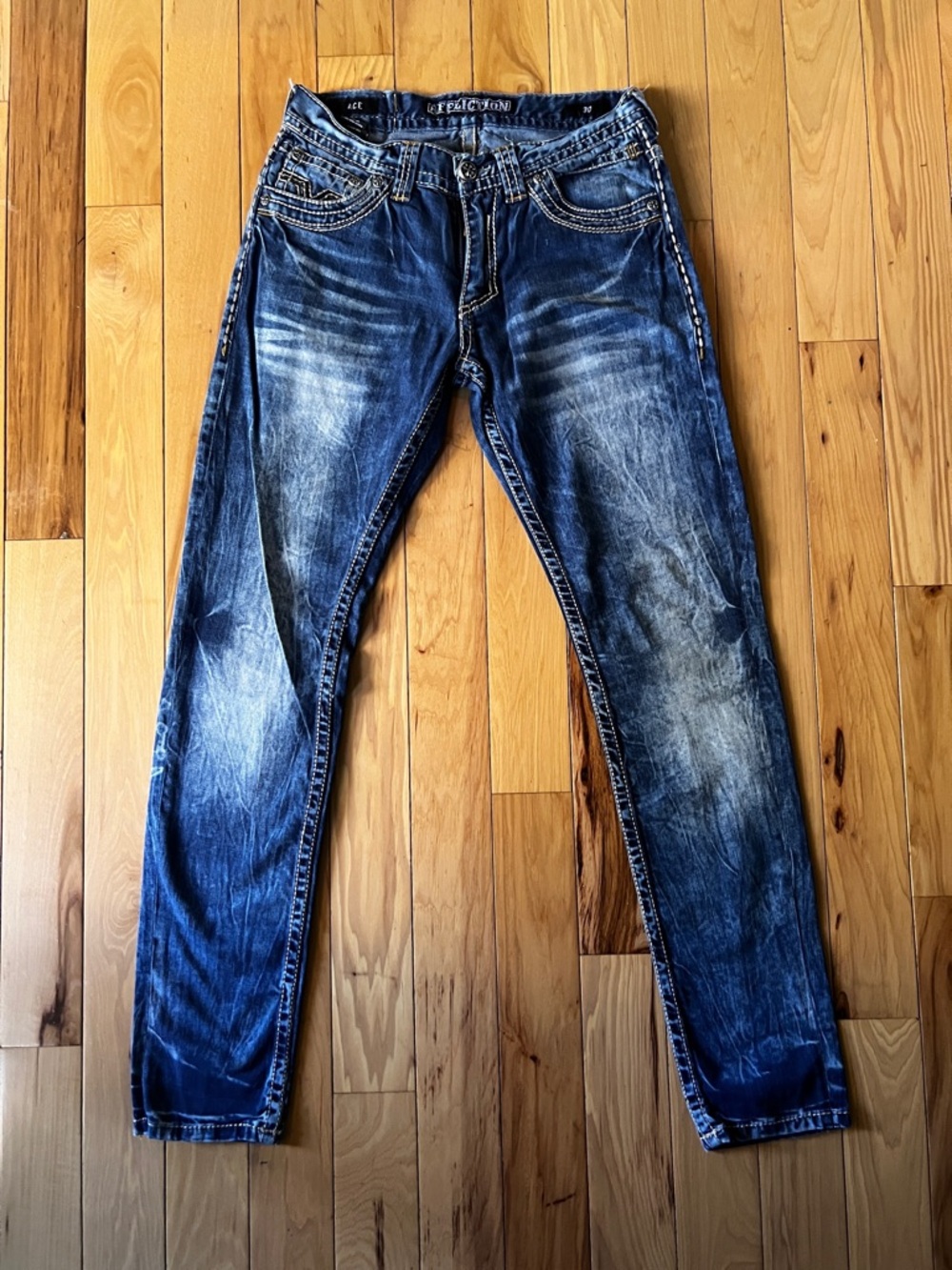 Affliction Ace Jeans Mens 30x31 Distressed Dark Wash Straight Denim